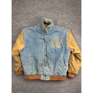 Vintage 90s Arizona Jean Company Jean Jacket Men's L Brown Leather Trim Snap Up